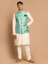 Men's Green Jacquard Nehru Jacket With Kurta Pyjama Set